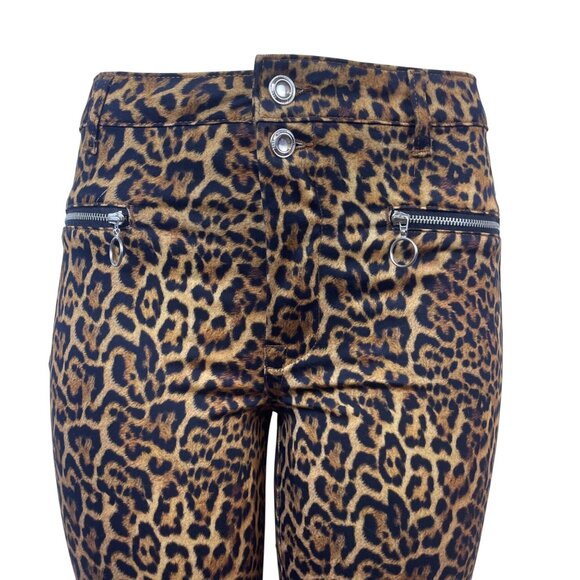 Zara Women’s Leopard Print Skinny Pants With Zipper Details Size 6 - New - Picture 4 of 10